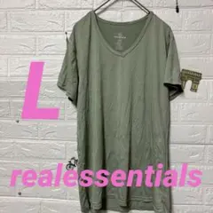 realessentials VネックTシャツ オリーブグリーン　【L】