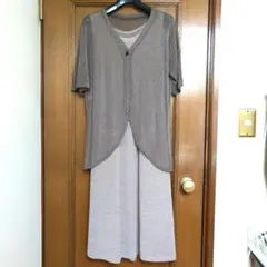 ワンピース ノースリーブ アンサンブル 羽織りカーディガン付 夏 茶系