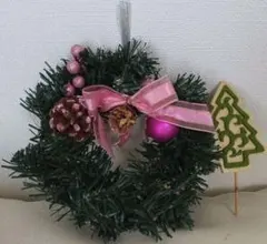 ピンク色装飾小型クリスマスリース&クリスマスツリー型装飾付　未使用に近い◆◆◆◆