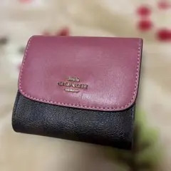 ★COACH★二つ折り財布／茶色×ピンク