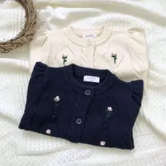 再入荷　ネイビー　アイボリー　手刺繍　カーディガン　通学　通園　塾