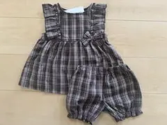 肩フリルリボンチェックワンピース　ブルマセット　スラップスリップ