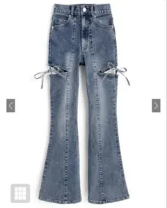 GRL サイドカットアウトリボンフレアデニムパンツ[cu578]