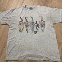 90s Hanes Tシャツ　猫　アニマル　サンタ　CAT 両面プリントUSA製のサムネイル