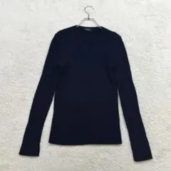 アーペーセー【F】紺系 長袖リブニット Vネック ウール混み 秋冬 レディース