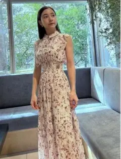 snidel Sustainable フリルプリントプリーツワンピース