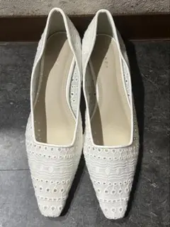 RANDA スクエアトゥレースパンプス