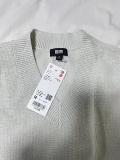 UNIQLO ワッフルVネックセーターホワイト Vネック ニットセーター M
