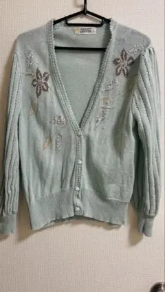 LAN SOIR 刺繍 ニットカーディガン L ミントグリーン