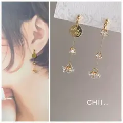 No.830 ファルファーレビーズピアス　クリアビーズ　クリア　華奢ピアス