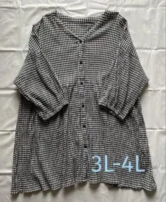 大きいサイズ《USED》綿楊柳七分袖ウエストギャザーブラウスチュニック