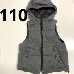 コムサイズム　リバーシブル中綿ベスト　110 グレー　チェック