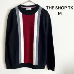 THE SHOP TK 長袖ニット　セーター　ストライプ　ネイビー　M