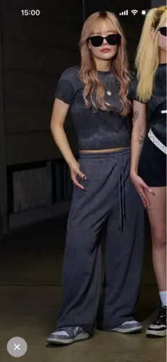 グリッタースウェットパンツ チャコールグレー