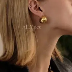 ステンレス ぽってりフープピアス　ゴールド