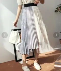 チュールスカート プリーツスカート ロングスカート グレー ウエストゴムのサムネイル