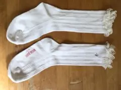 mezzo piano レース付きホワイトリブ編み靴下 16-18cm
