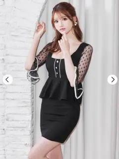 ドットシアーペプラムタイトミニドレス ブラック