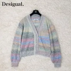 デシグアル ラメ混 マルチボーダー ニット カーディガン パステル S