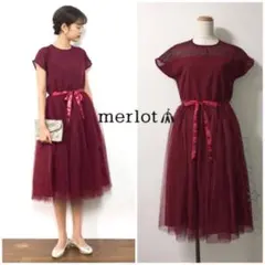 merlot plus デコルテシースルー チュールワンピース ドレス ワイン