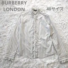 美品 バーバリーロンドン フリルブラウス 40 ストライプ ホースロゴ 刺繍のサムネイル
