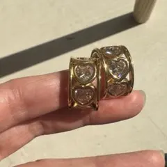 1点限り　ハート型クリスタル ゴールドフープピアス　ステンレス