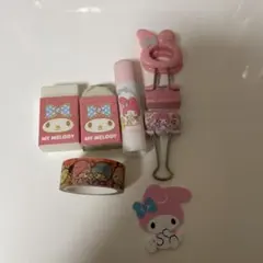 マイメロディ 文房具セット 消しゴム クリップ ノリ マスキングテープ シール