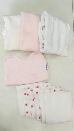 petit main ベビー肌着 6点セット ガーゼ　ベビー帽子付き