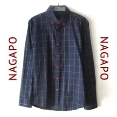 美品　NAGAPO／ナガポ★　チェック柄　ボタンダウンシャツ ネイビー