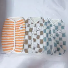 犬服 ペット服 チェック柄 くま刺繍付き L 冬服 ボア 3点 リードホール付き