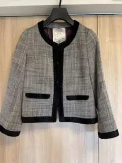 ノーカラー　ツイードジャケット　M