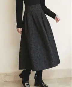 セゾンドパピヨン フクレジャガードフレアハイウエストスカート　M