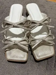 GU リボンヒールミュール　シルバー