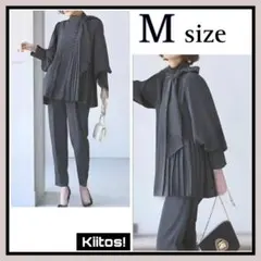 No6697 ボウタイ セットアップ プリーツ ブラウス スーツ 体系カバー