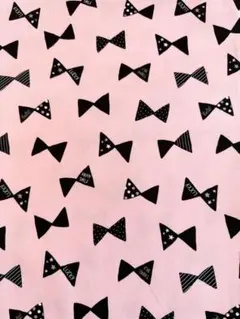 オックス生地　リボン　ピンク　黒