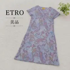 ETRO エトロ 半袖ワンピース ペイズリー 総柄 Vネック Lのサムネイル
