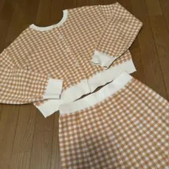 オレンジ　ホワイト　白　ギンガムチェック　セットアップ　GU ジーユー