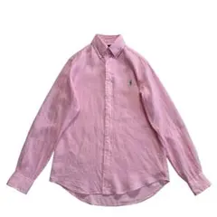 ポロラルフローレン リネンシャツ XS ピンク 黄緑 ボタンダウン ワンポイント