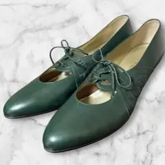 銀座ヨシノヤ★レースアップパンプス★グリーン