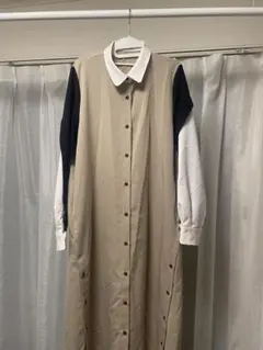 ロングシャツワンピース ベージュ ネイビー