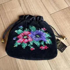 【新品・タグ付】FEILER フェイラー 巾着バッグ シュニール織 花柄 黒