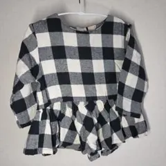 チェック柄フリルチュニック七分丈袖