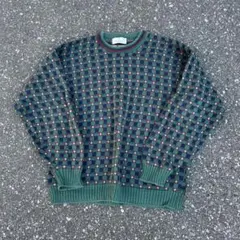 緑系チェック柄ニットセーター