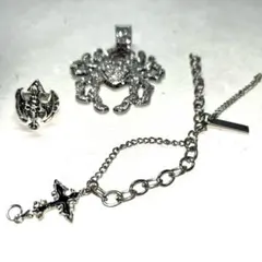 シルバー製クモペンダントとリングセット