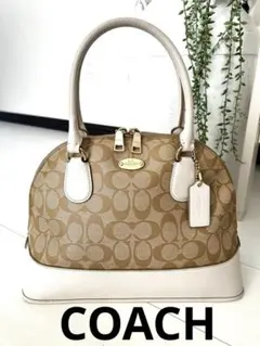 【外見美品】内側訳ありのCOACHバッグ ★シグネチャー 上品ハンドバッグ