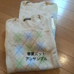 半袖　春夏ニットアンサンブル　ベージュ