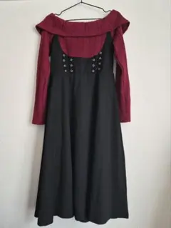 オフショルダー バーガンディ ワンピース