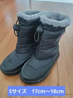 【アリサナ】キッズ　防水　ファー付きスノーブーツ 黒　Sサイズ(17～18cm)