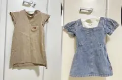 ベージュ 半袖ワンピース　デニムワンピース　3点セット　ワンピースまとめ売り