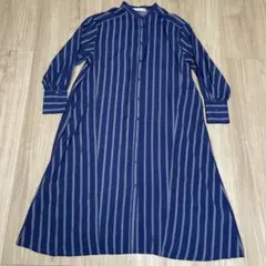 ブージュルード　ロングシャツワンピース　ストライプ　ブルー系　レーヨン　38